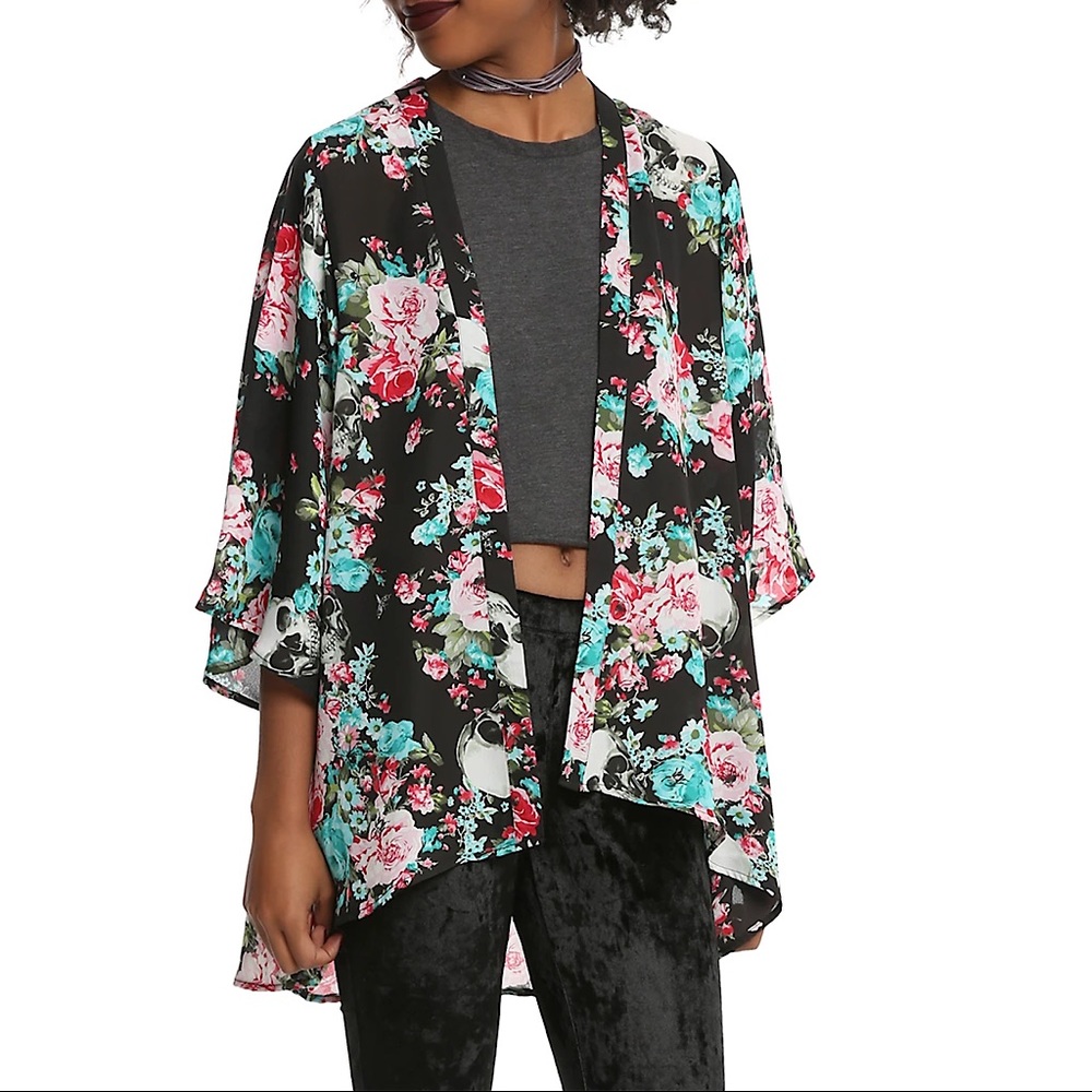Hot Topic Floral Skull Cardigan/Kimono